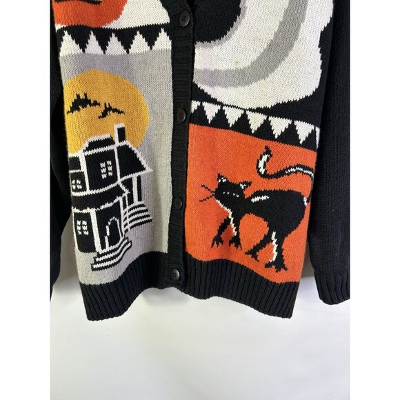 Vintage 90s Halloween Patchwork Ghost Pumpkin Cardigan Sweater - Picture 2 of 6